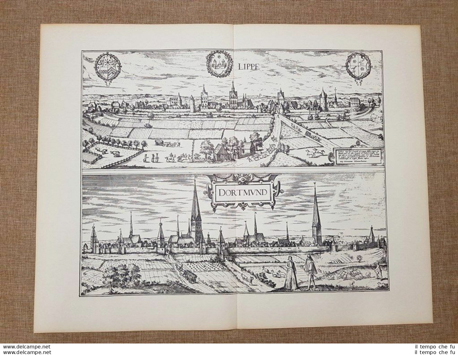 Vedute Di Città Dortmund E Lippstadt Germania Anno 1617 Braun Hogenberg Ristampa - Carte Geographique