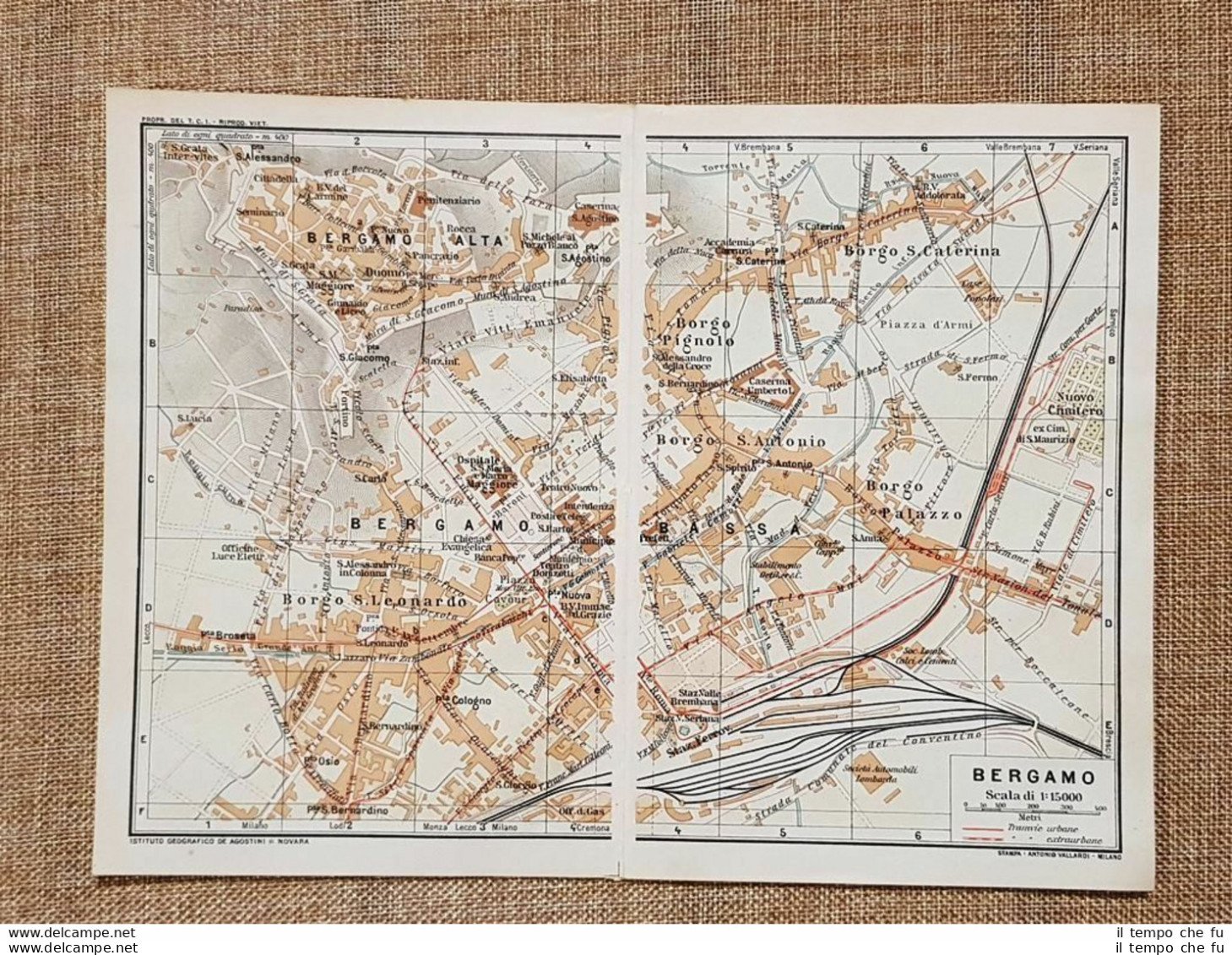 Pianta O Piantina Del 1914 La Città Di Bergamo Lombardia T.C.I. - Carte Geographique