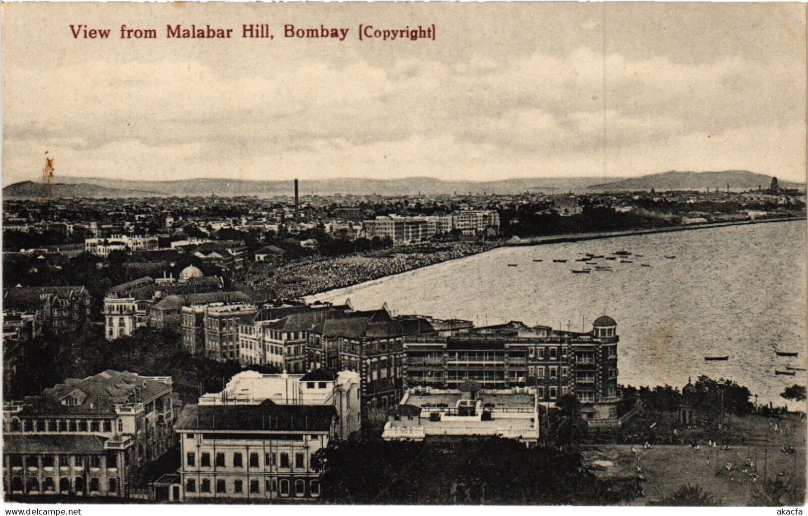 PC INDIA BOMBAY VIEW FROM MALABAR HILL, Vintage Postcard (b52815) - Inde