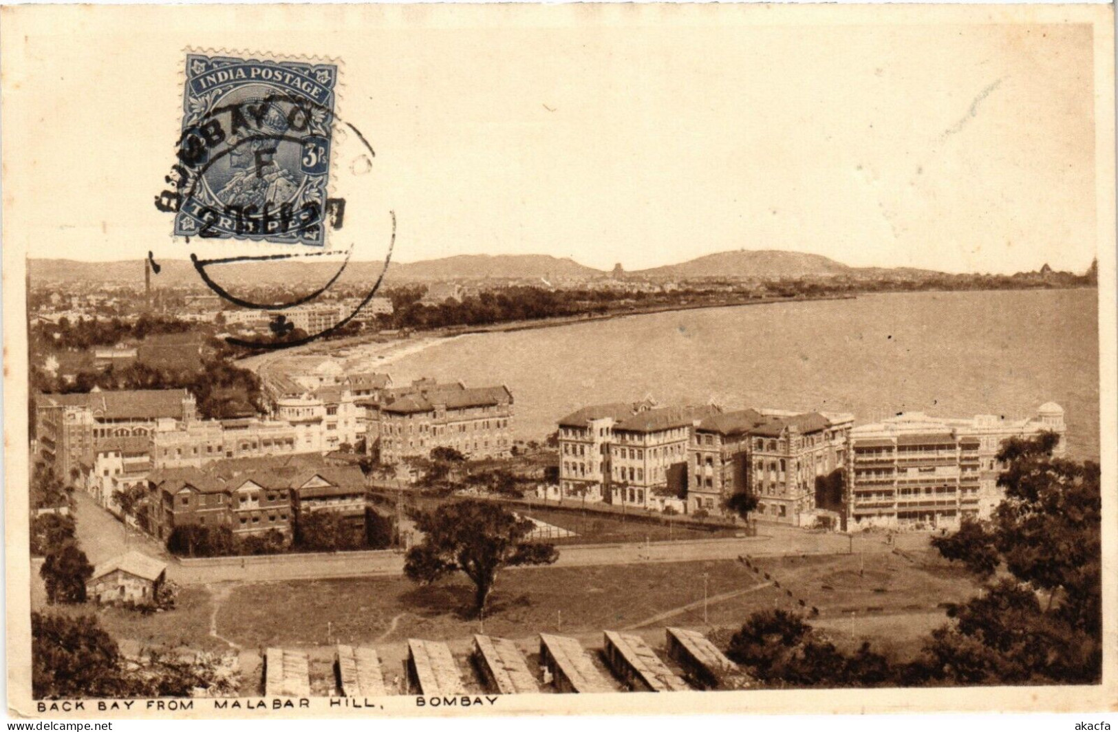 PC INDIA BOMBAY BACK BAY FROM MALABAR HILL, Vintage Postcard (b52803) - India