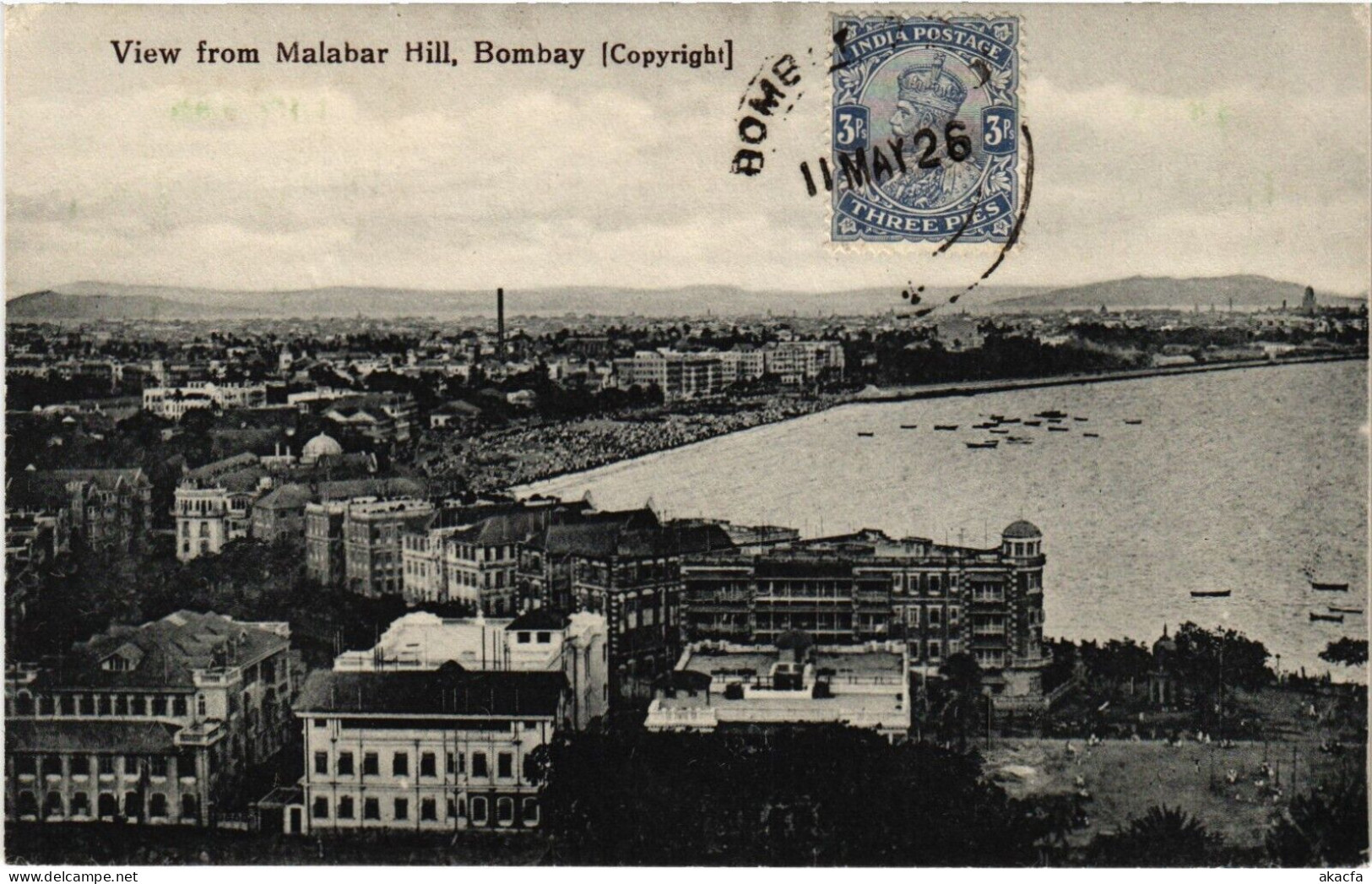 PC INDIA BOMBAY VIEW FROM MALABAR HILL, Vintage Postcard (b52812) - Inde