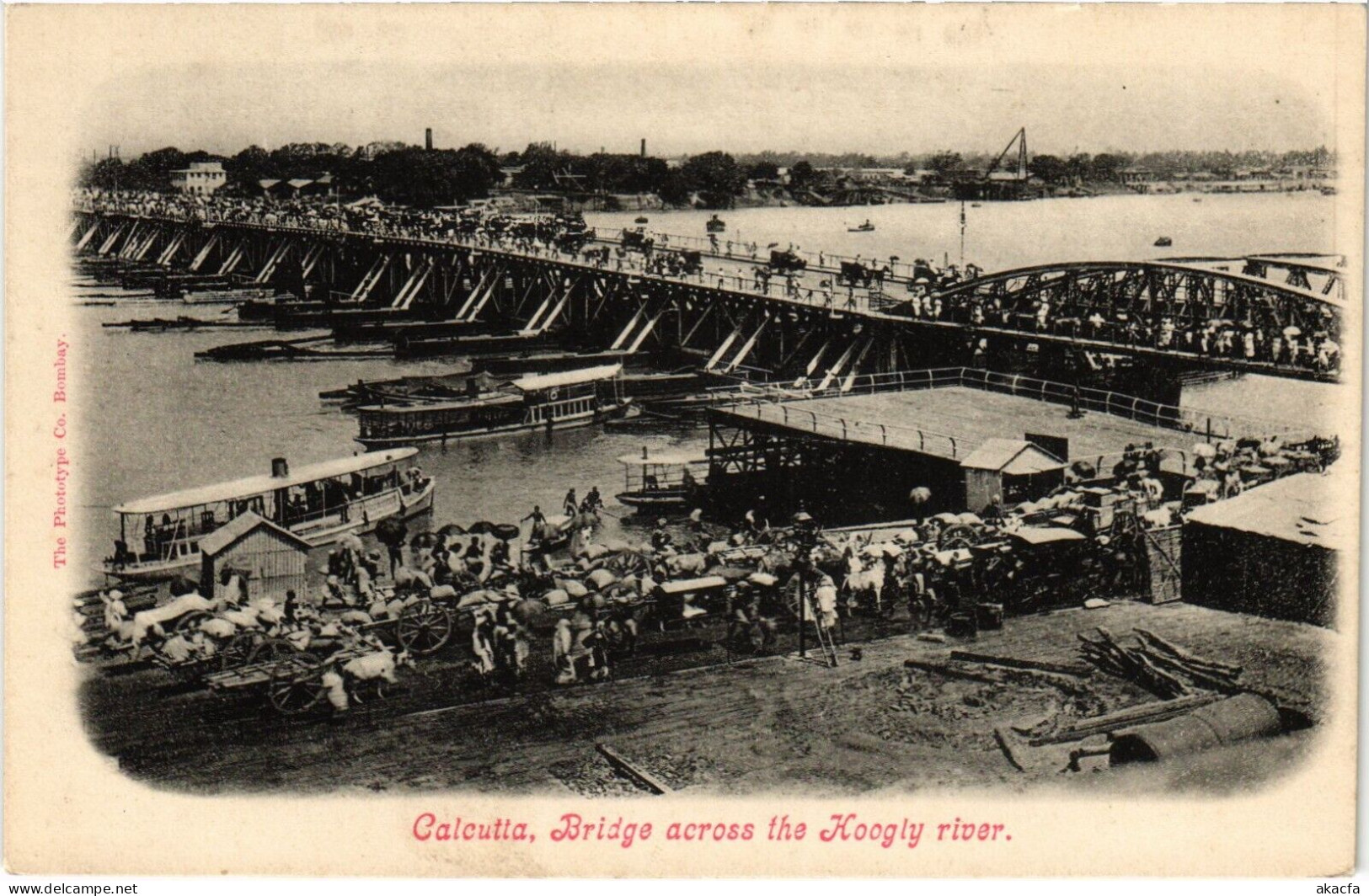 PC INDIA CALCUTTA BRIDGE ACROSS THE KOOGLY RIVER, Vintage Postcard (b52788) - Inde