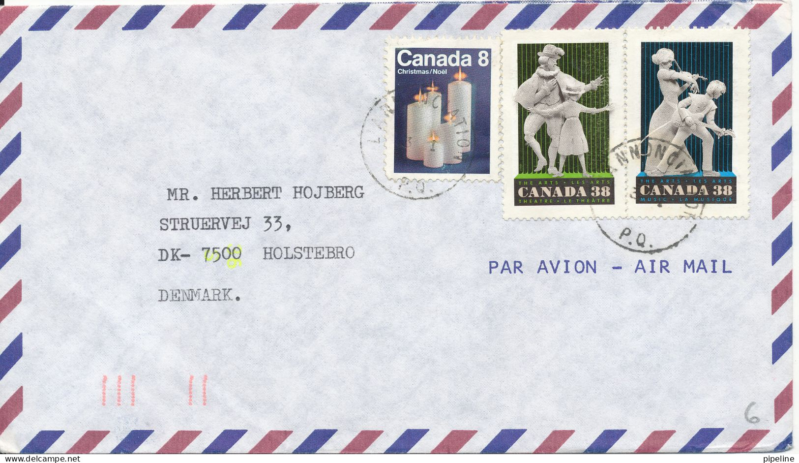 Canada Air Mail Cover Sent To Denmark L' Annonciation - Luchtpost