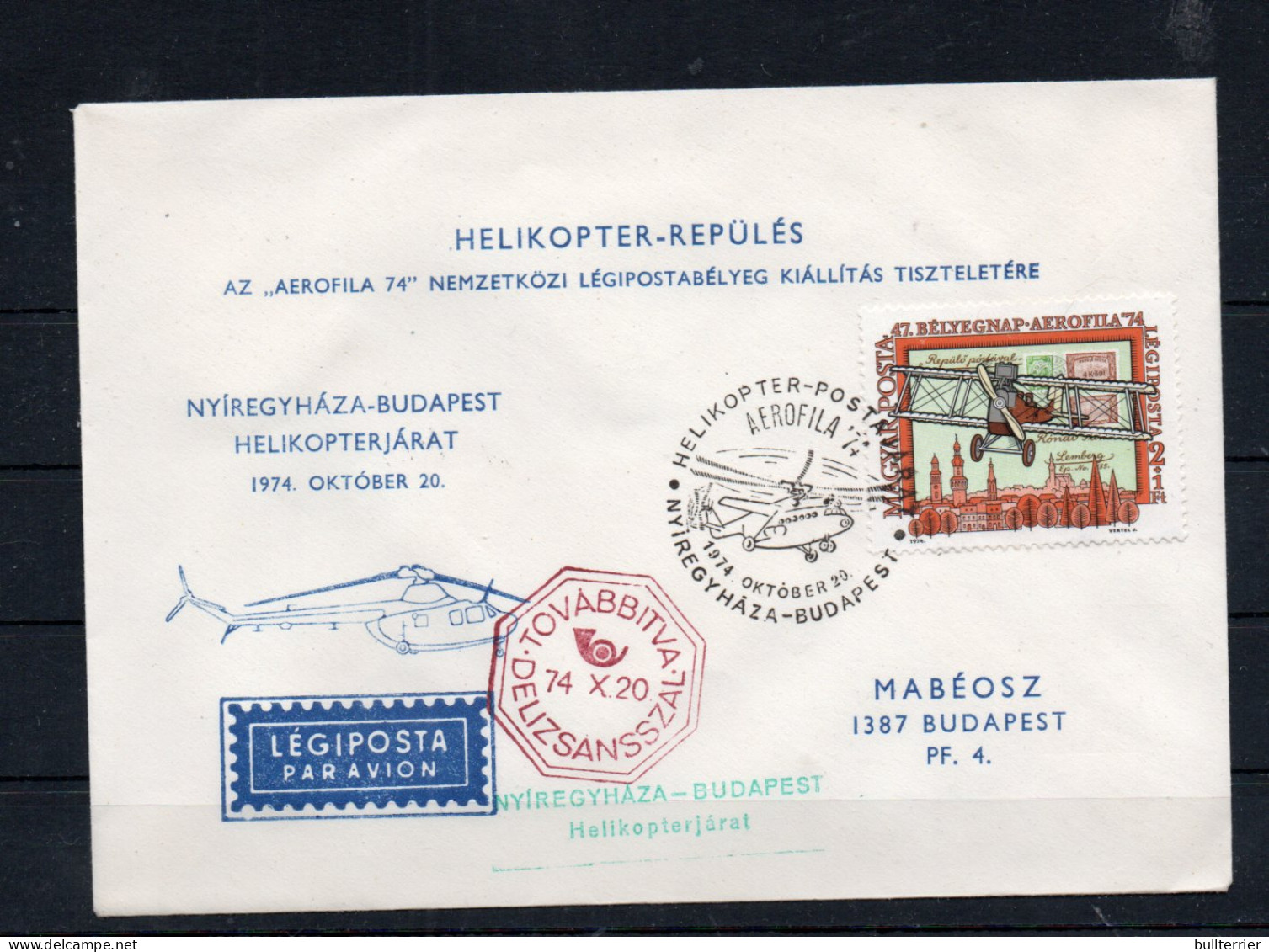 HUNGARY - 1974- NYIRWEGYHAZA TO BUDAPEST FIRTS FLIGHT COVER - Briefe U. Dokumente