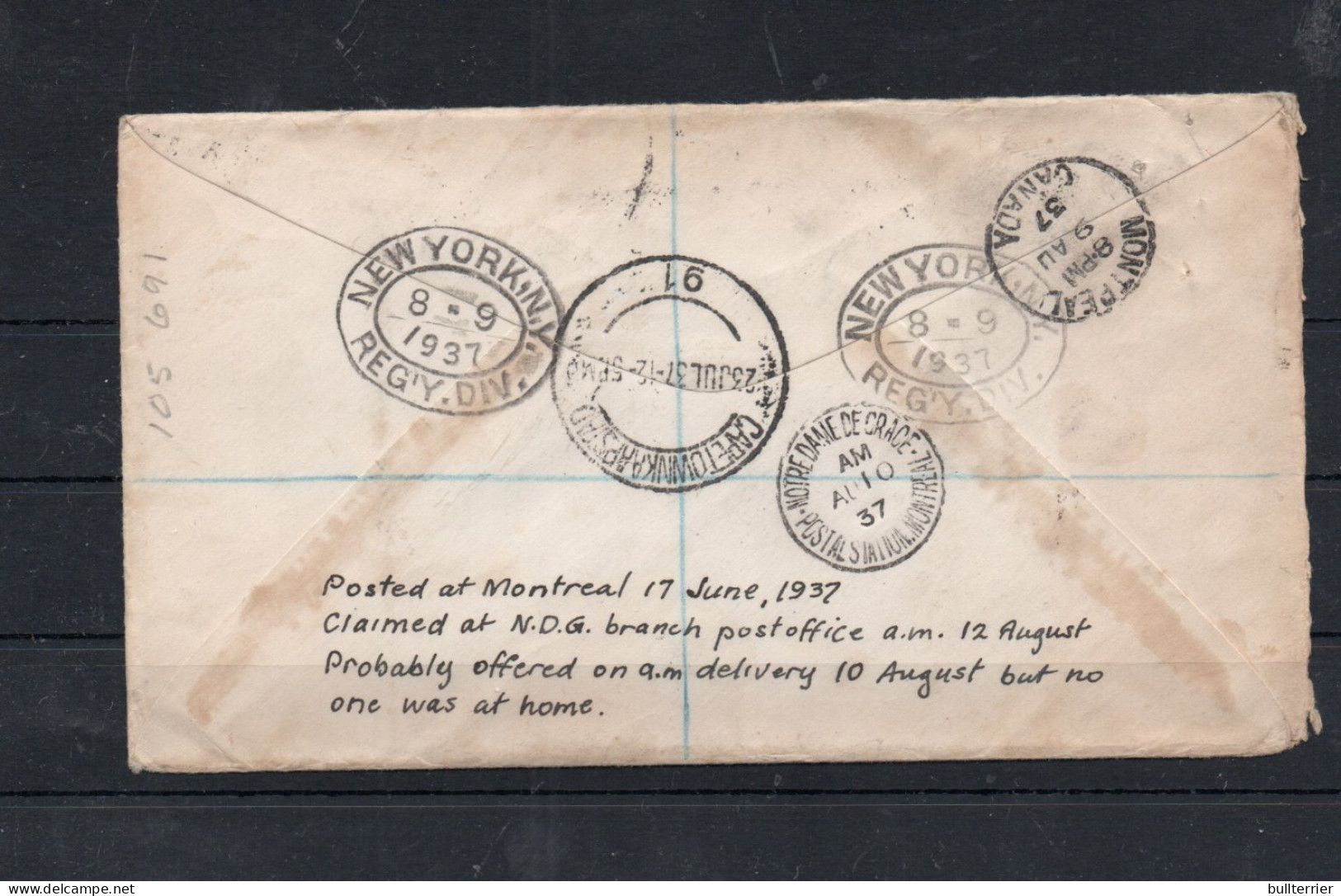 SOUTH AFRICA - 1937 - REG AIRMAIL COVER  CAPETOWN TO MONTREAL CANADA  WITH BACKSTAMPS - Ohne Zuordnung