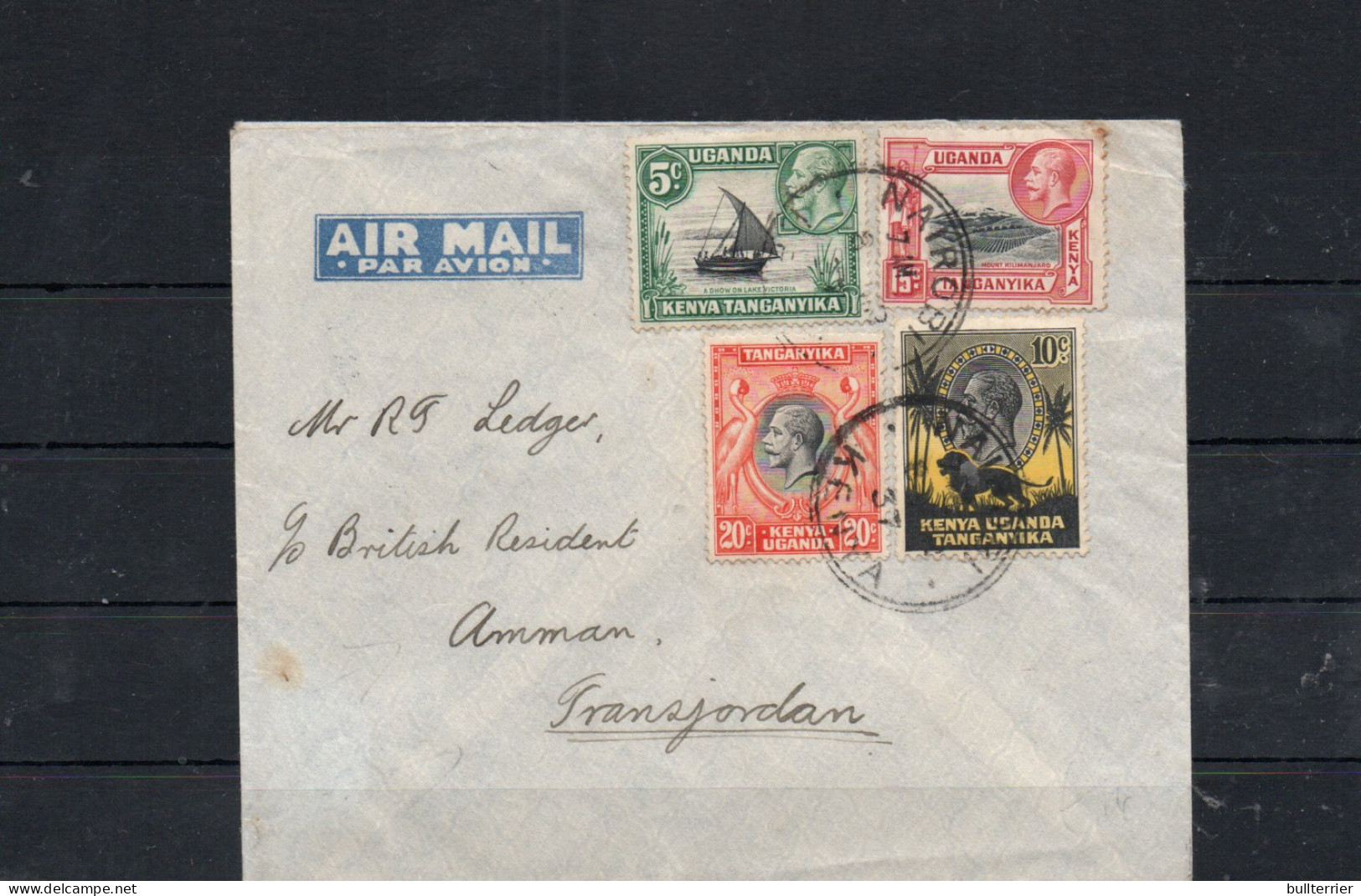 K.U.T -1937 -  AIRMAIL COVER NAIROBI TO AMANN, TRANSJORDAN WITH  BACKSTAMPS - Kenya, Uganda & Tanganyika