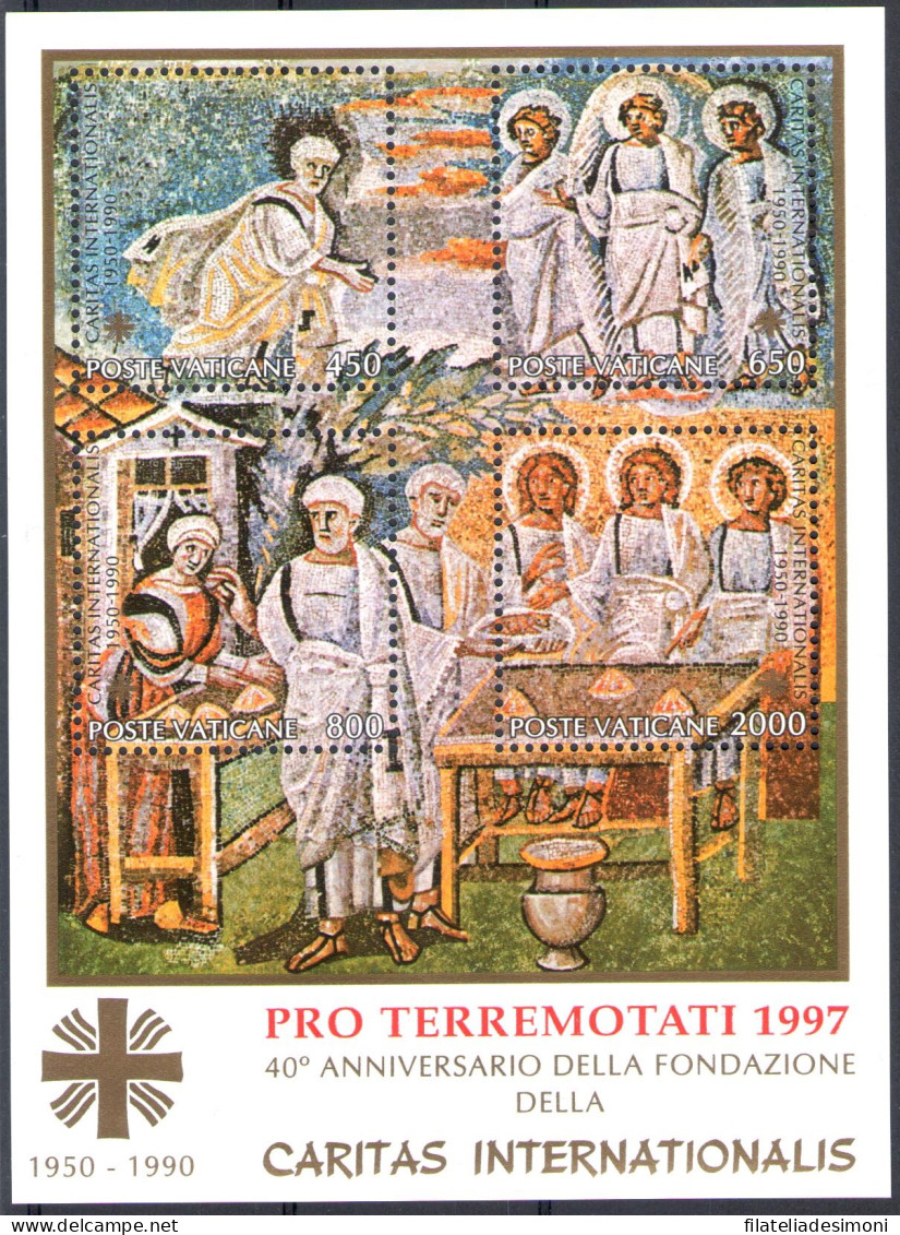 1997 Vaticano, Foglietto Soprastampa In Rosso "Pro Terremotati 1997" Foglietto N. 18 MNH ** - Blocs & Feuillets