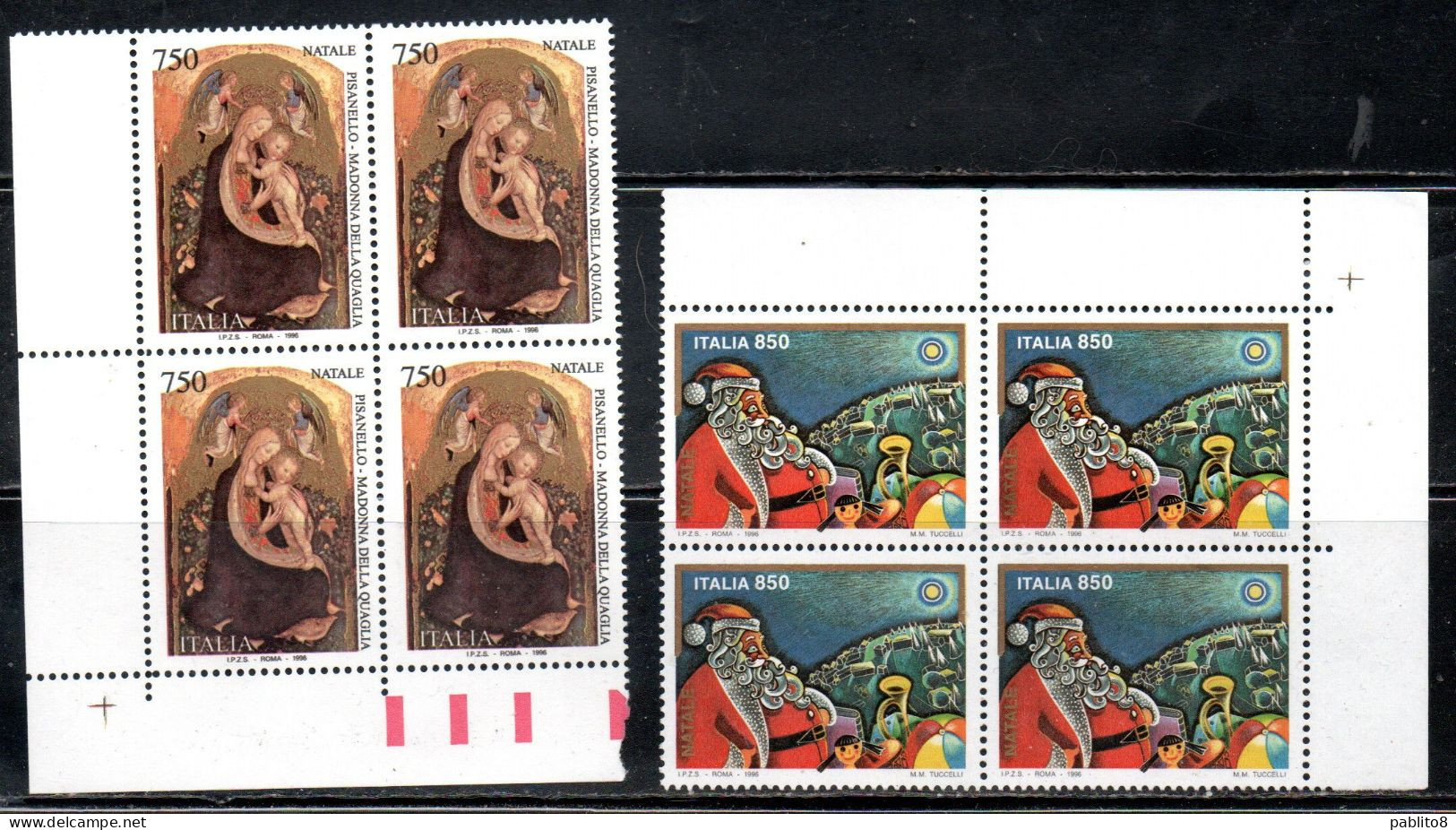 ITALIA REPUBBLICA ITALY REPUBLIC1996 NATALE CHRISTMAS NOEL WEIHNACHTEN NAVIDAD NATAL SERIE QUARTINA ANGOLO DI FOGLIO MNH - 1991-00:  Nuovi