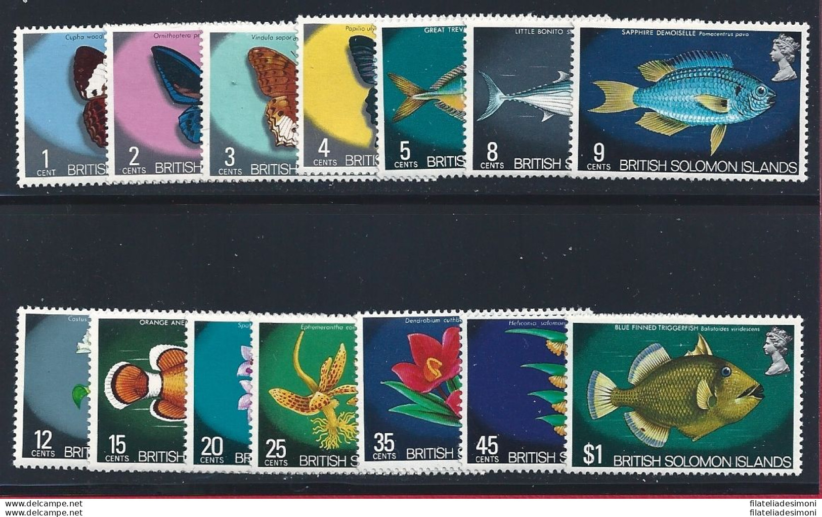 1972 BRITISH SOLOMON, Yv 213/227 15 Valori MNH** - Papillons