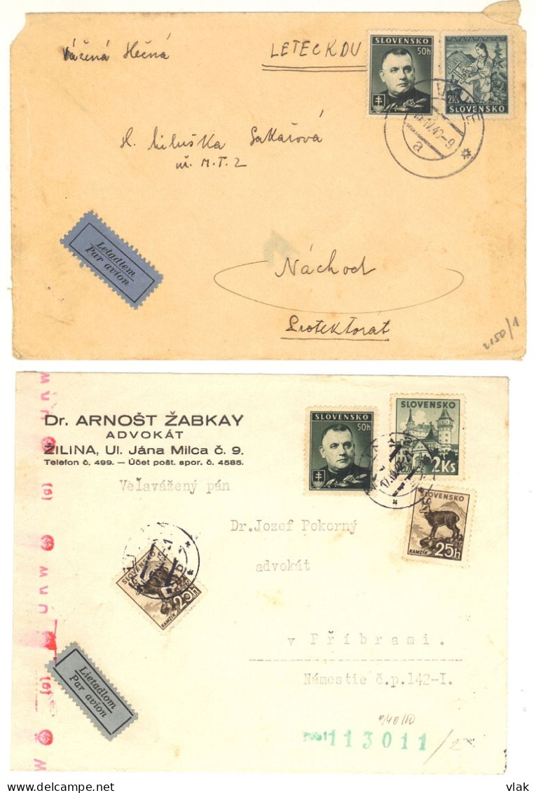 Slovakia Two Air CVRs Sent To Protectorate Bohemia-Moravia #1 - Cartas & Documentos