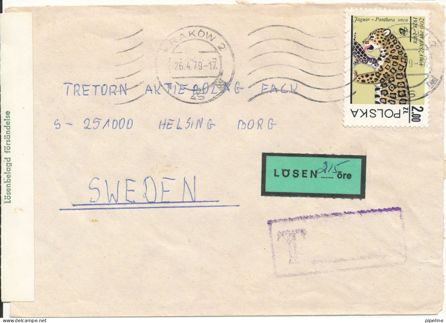 Poland Underpaid Cover With Postal Due T Sent To Sweden Krakow 26-4-1979 - Briefe U. Dokumente