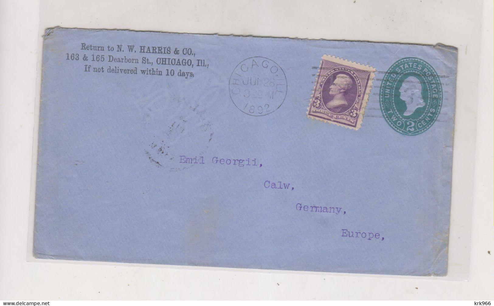 UNITED STATES  CHICAGO  1892 Nice Postal Stationery Cover To Germany - ...-1900