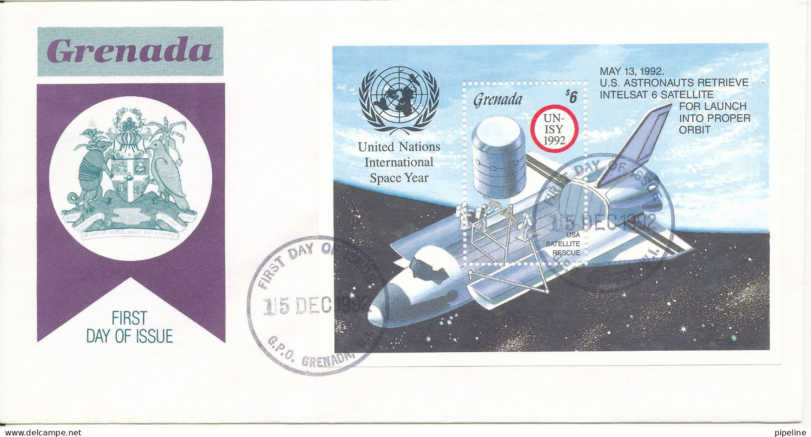 Grenada FDC 15-12-1992 Souvenir Sheet International Space Year With Cachet - Grenada (1974-...)
