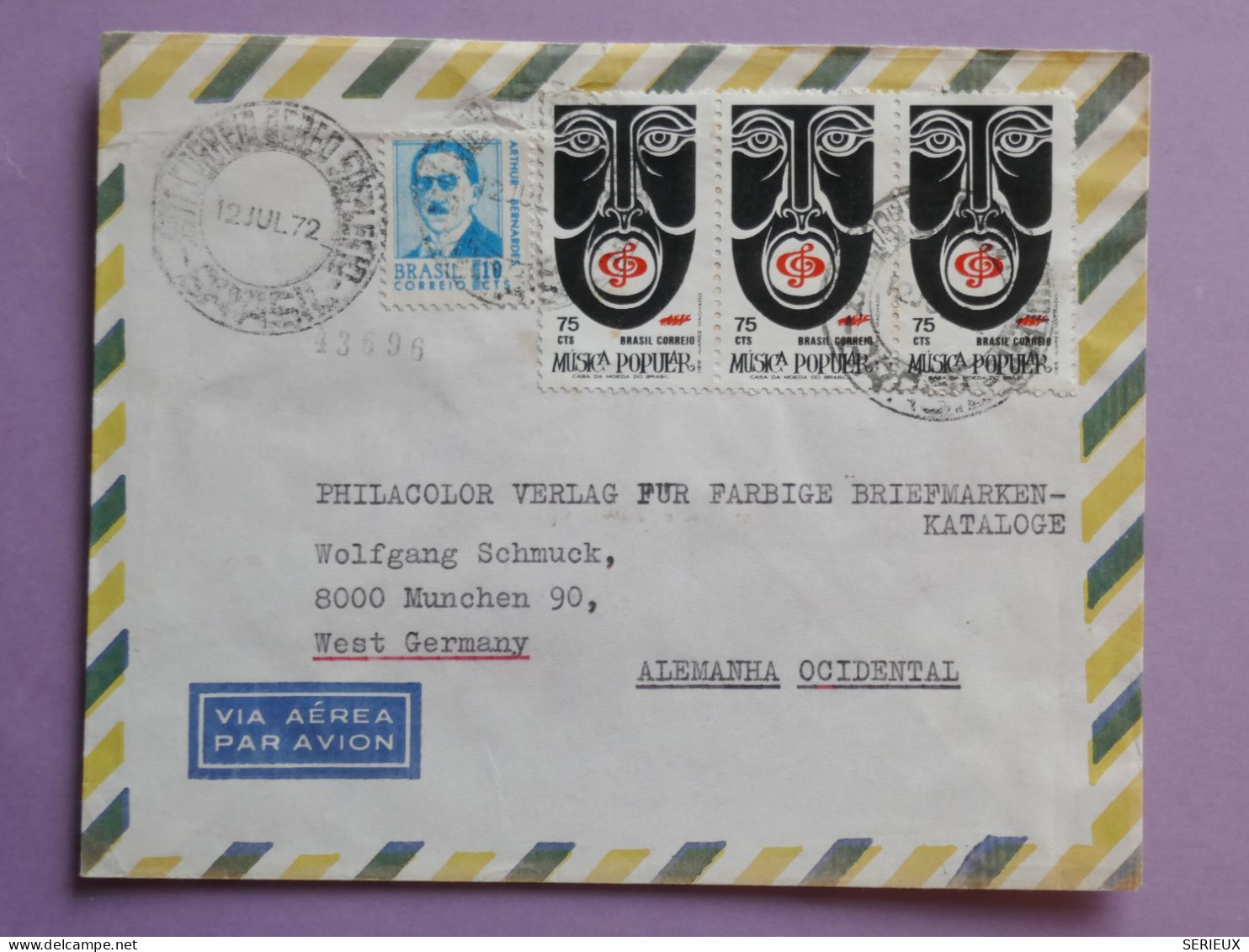 DL 19 BRAZIL  BELLE LETTRE   1972   A  MUNCHEN ALLEMANIA   +BANDE DE 3 TP +AFF. INTERESSANT+ - Covers & Documents