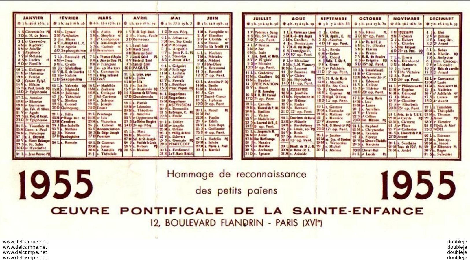 TCHAD  Petit Payen Avec Ses Amulettes  Calendrier 1955 - Tamaño Pequeño : 1941-60