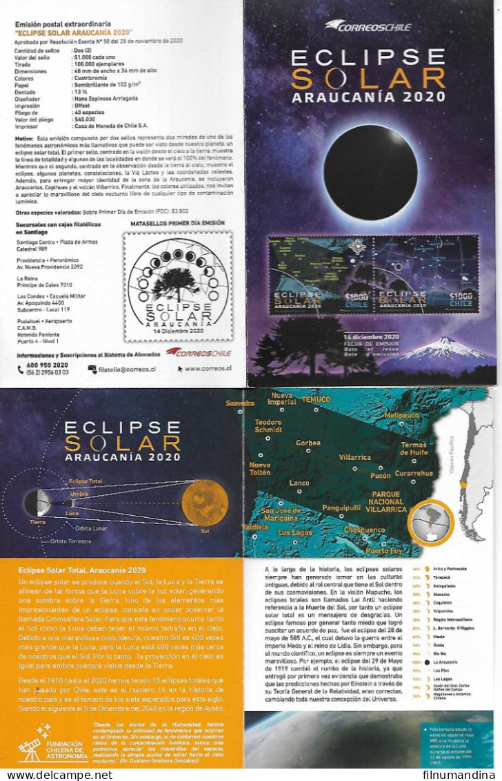 #2593B CHILE 2020 ASTRONOMY SOLAR ECLIPSE AT ARAUCANIA OFFICIAL POST BROCHURE YV 2166-7 - Chile