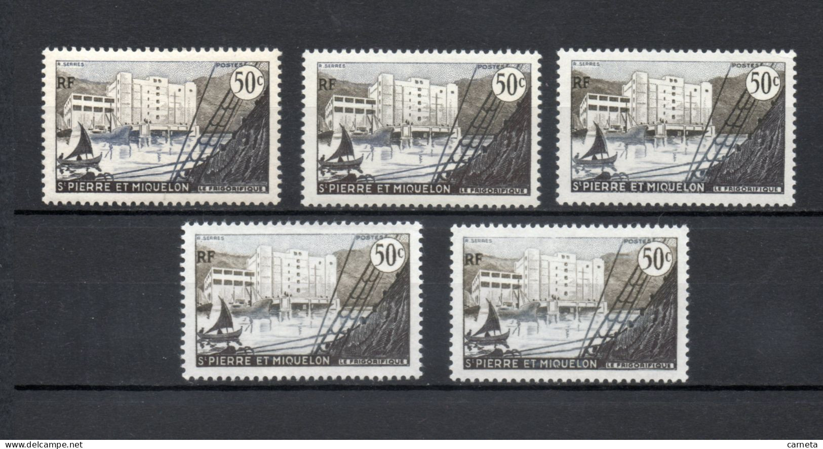 SAINT PIERRE ET MIQUELON N° 349  CINQ EXEMPLAIRES  NEUF SANS CHARNIERE COTE  7.50€     BATEAUX PORT - Ungebraucht