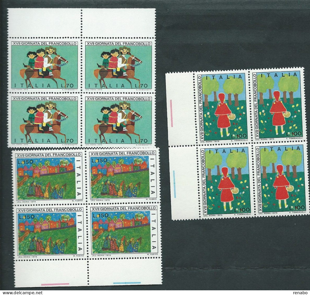 Italia 1975; Giornata Del Francobollo: Serie Completa In Quartine Di Bordo. - 1971-80: Nieuw/plakker