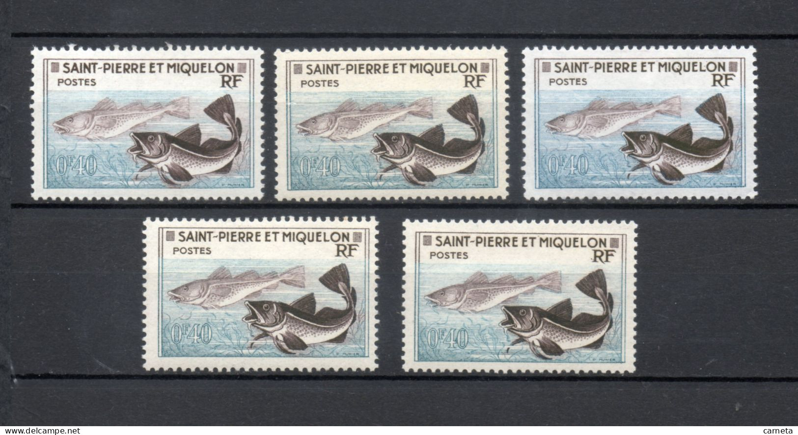 SAINT PIERRE ET MIQUELON N° 351  CINQ EXEMPLAIRES  NEUF SANS CHARNIERE COTE  5.00€     POISSON ANIMAUX FAUNE - Unused Stamps