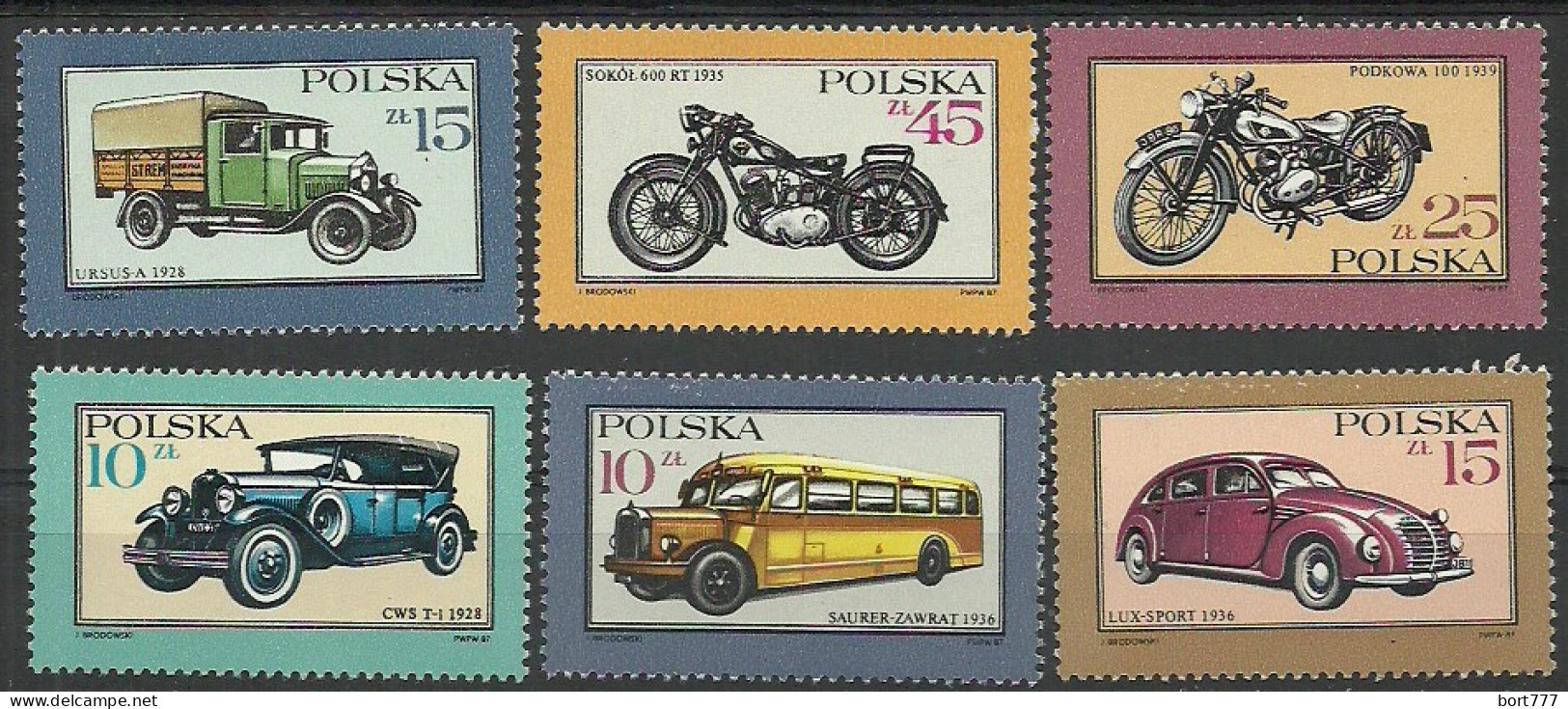 Poland 1987 Year, MNH (**), Set Cars  - Unused Stamps