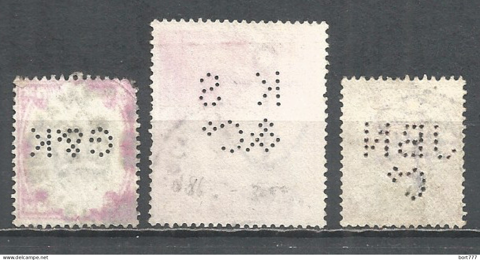 Perfins Great Britain , 3 Old Stamps - Perforés
