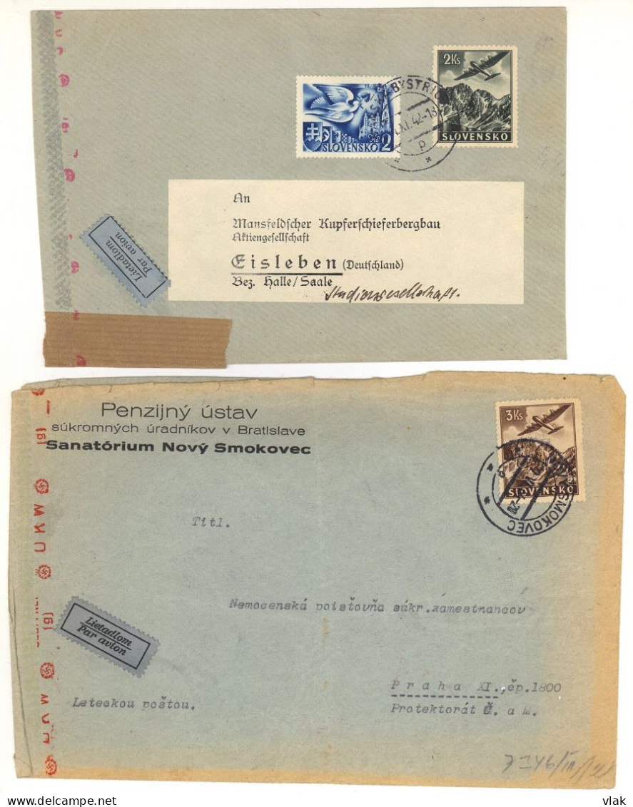 Slovakia Two Air CVRs Sent To Germany And To Protectorate Bohemia-Moravia - Covers & Documents