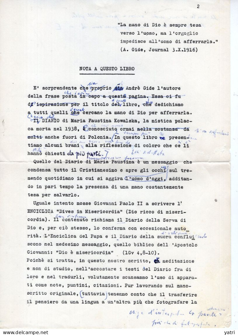 Carlo Vivaldelli (16.7.1913 - 19.5.1988) - Scoprire La Misericordia, Dattiloscritto Con Note Dell'autore - Manuscrits