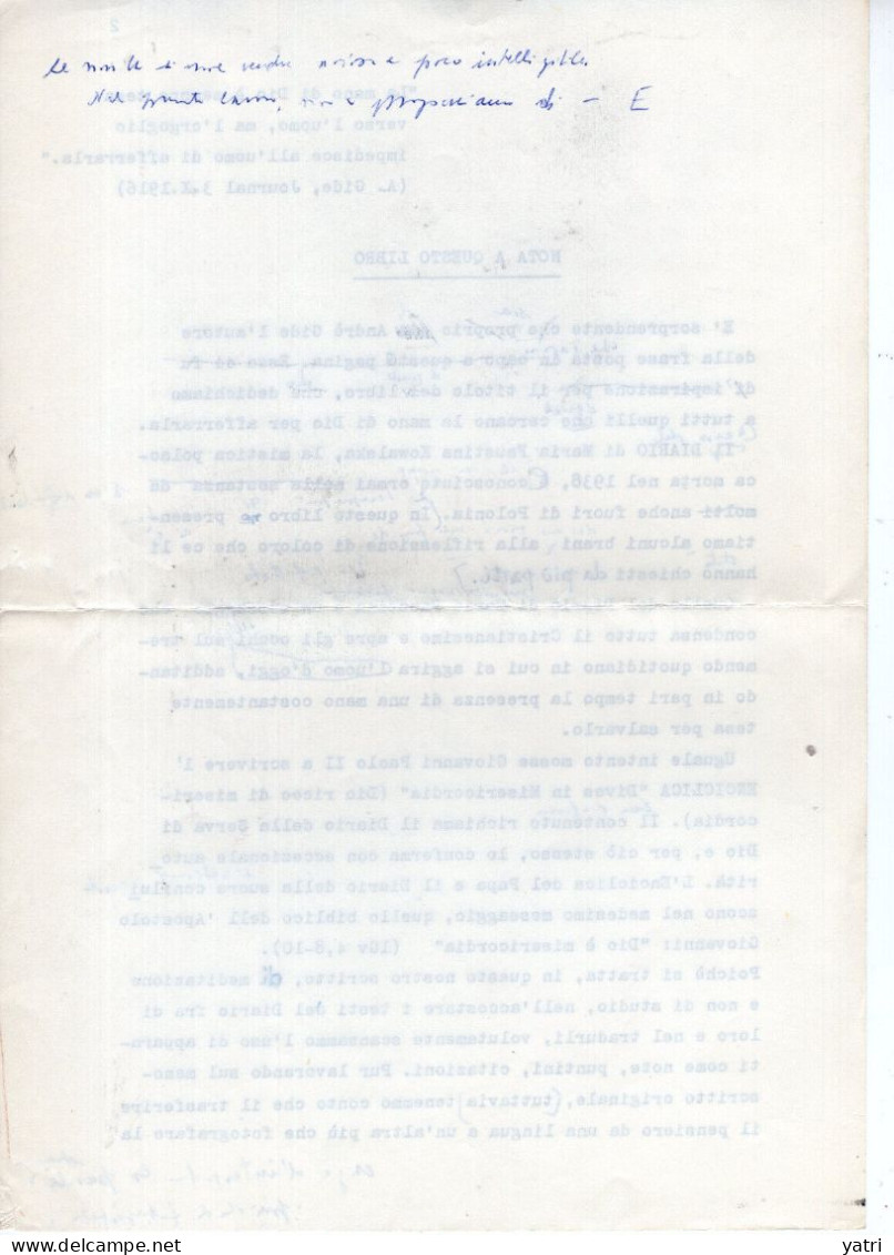 Carlo Vivaldelli (16.7.1913 - 19.5.1988) - Scoprire La Misericordia, Dattiloscritto Con Note Dell'autore - Manuscrits