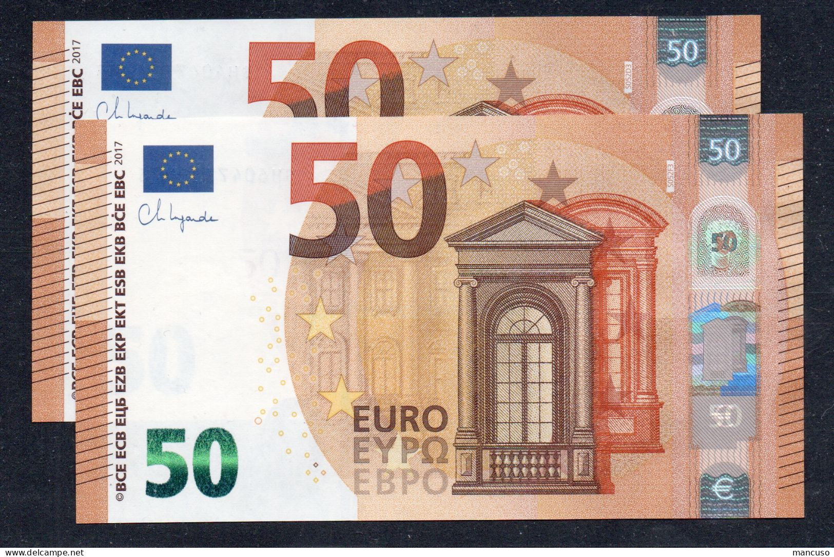 2 X 50 S052 SH  LAGARDE SPECIAL SERIES Ch "04"  UNC - 50 Euro