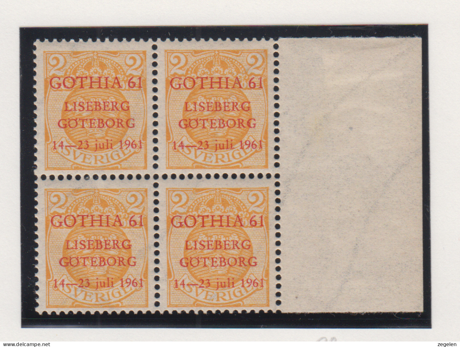 Zweden Michel-cat. 58 In Blok Van 4 Met Rode Privé-opdruk Voor Postzegeltentoonstelling Gothia 61 - Neufs