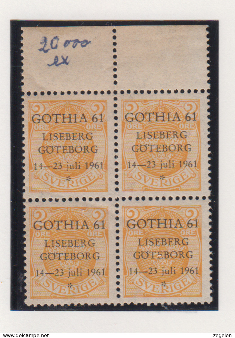 Zweden Michel-cat. 58 In Blok Van 4 Met Zwarte Privé-opdruk Voor Postzegeltentoonstelling Gothia 61 - Unused Stamps