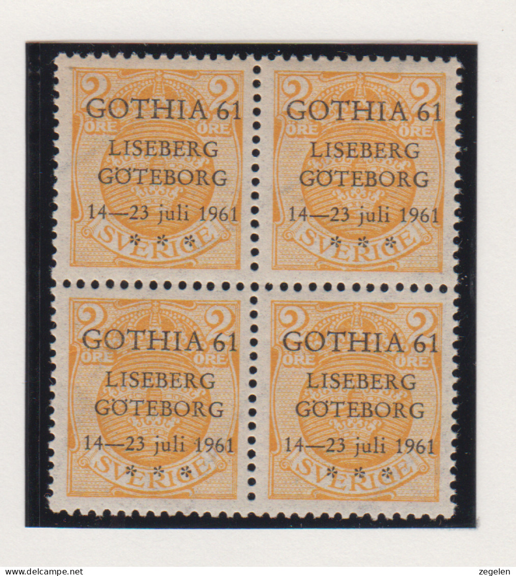 Zweden Michel-cat. 58 In Blok Van 4 Met Zwarte Privé-opdruk Voor Postzegeltentoonstelling Gothia 61 - Unused Stamps