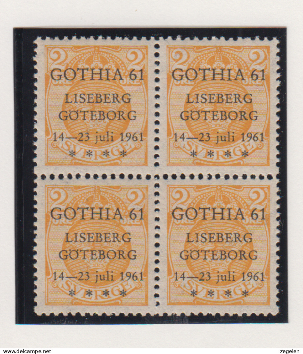 Zweden Michel-cat. 58 In Blok Van 4 Met Zwarte Privé-opdruk Voor Postzegeltentoonstelling Gothia 61 - Nuovi