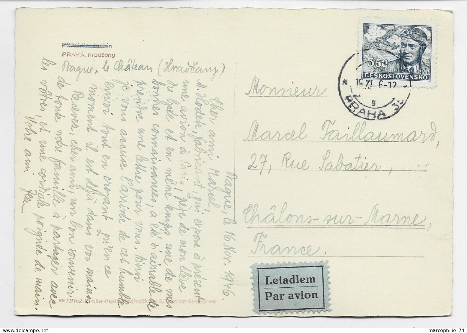 CESKOSLOVENSKO  1.50  CARTE CARD AVION HORICKY 1950+ VERSO 5.00   TO FRANCE - Briefe U. Dokumente
