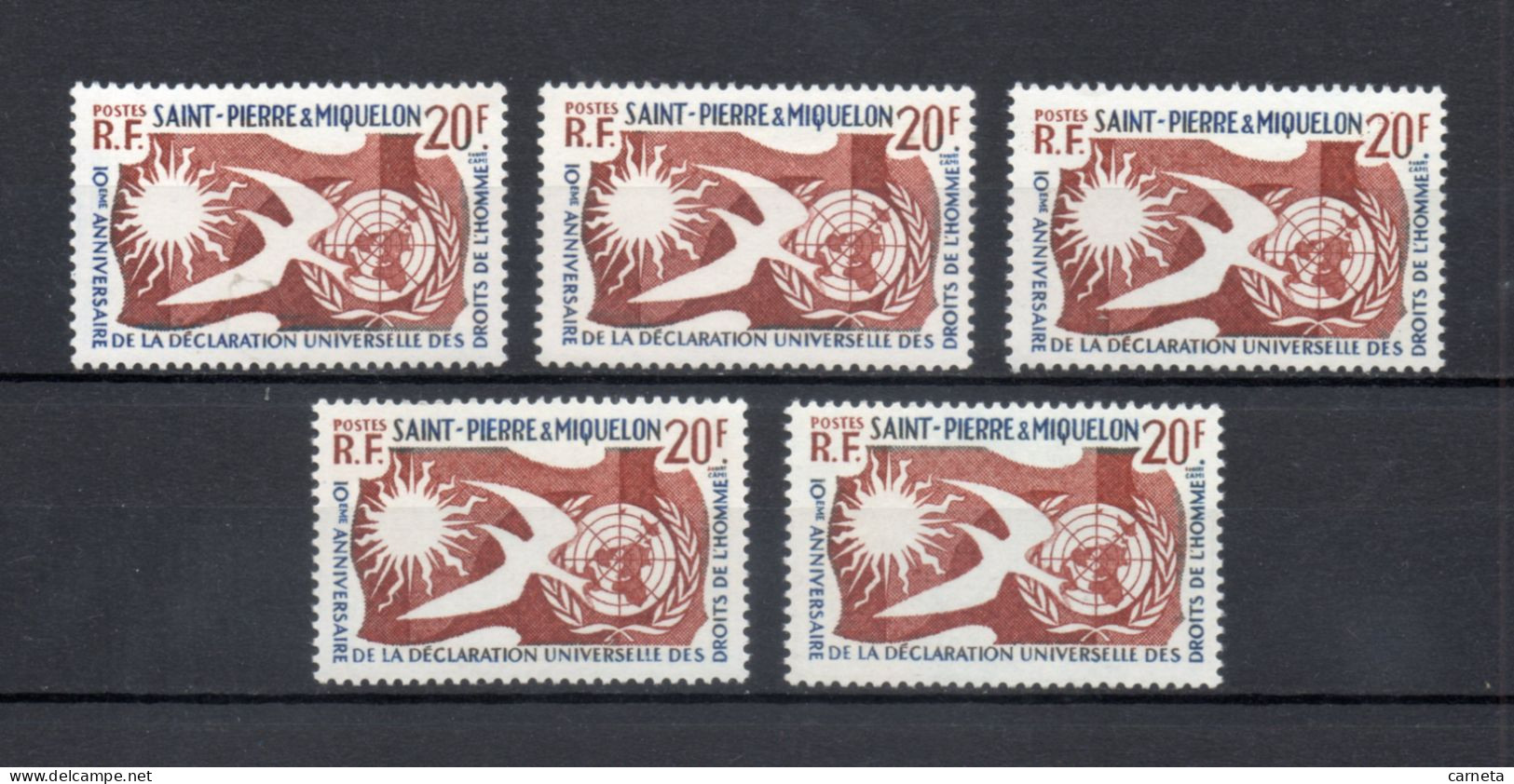 SAINT PIERRE ET MIQUELON N° 358 CINQ EXEMPLAIRES   NEUF SANS CHARNIERE COTE  20.00€     DROITS DE L'HOMME - Unused Stamps