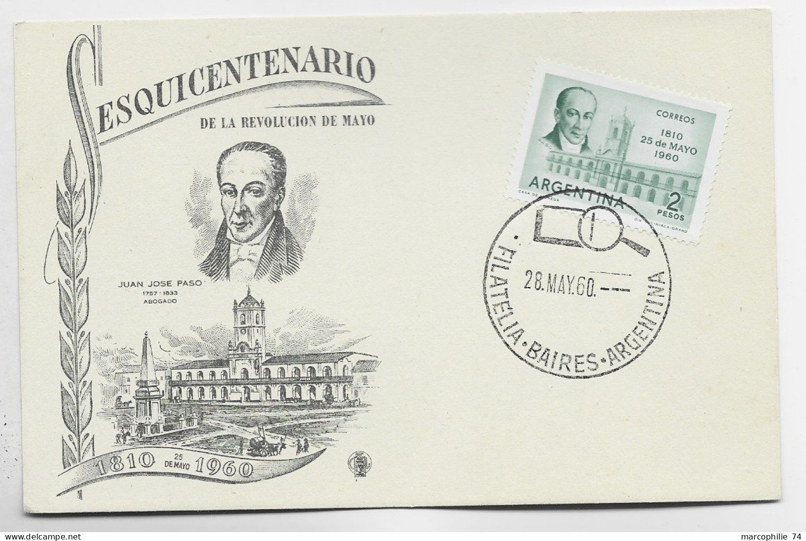 ARGENTINA TARJETA CARTE MAXIMUM SESQUICENTANRIO REVOLUCION DE MAYO 28.MAY 1960 - Lettres & Documents