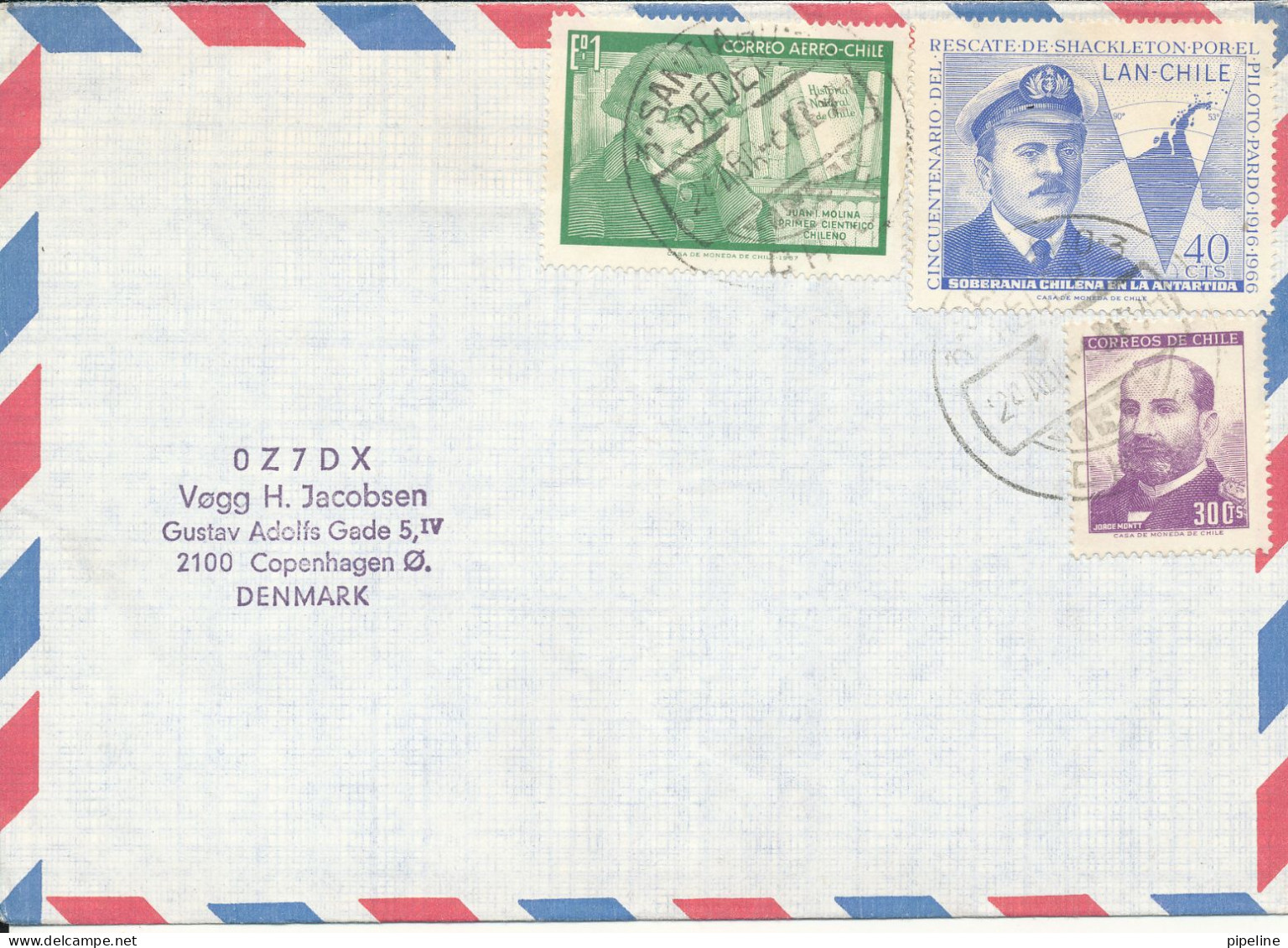 Chile Air Mail Cover Sent To Denmark 24-4-1968 Single Franked - Chile