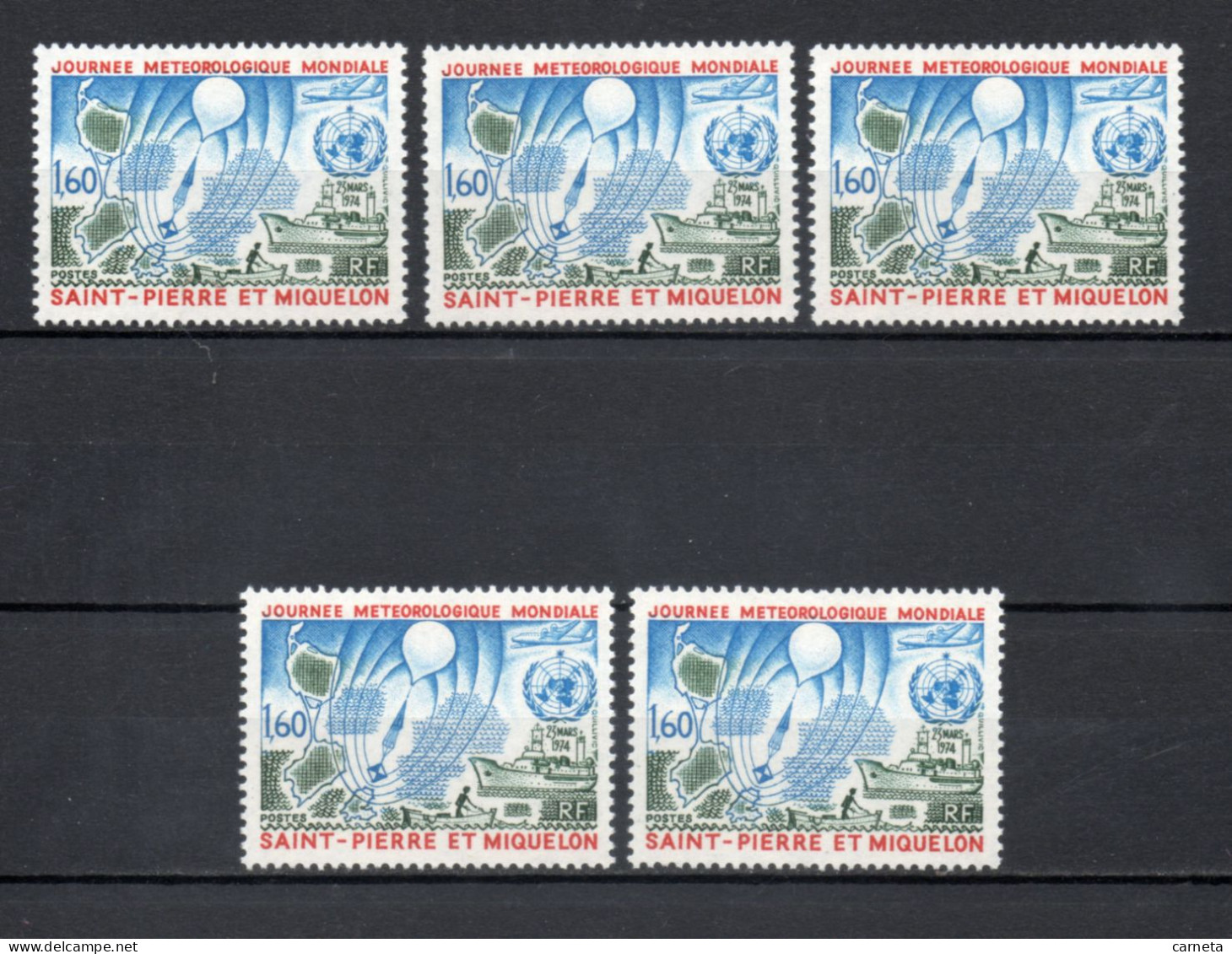 SAINT PIERRE ET MIQUELON N° 433 CINQ EXEMPLAIRES   NEUF SANS CHARNIERE COTE  76.00€     METEOROLOGIE BATEAUX - Unused Stamps