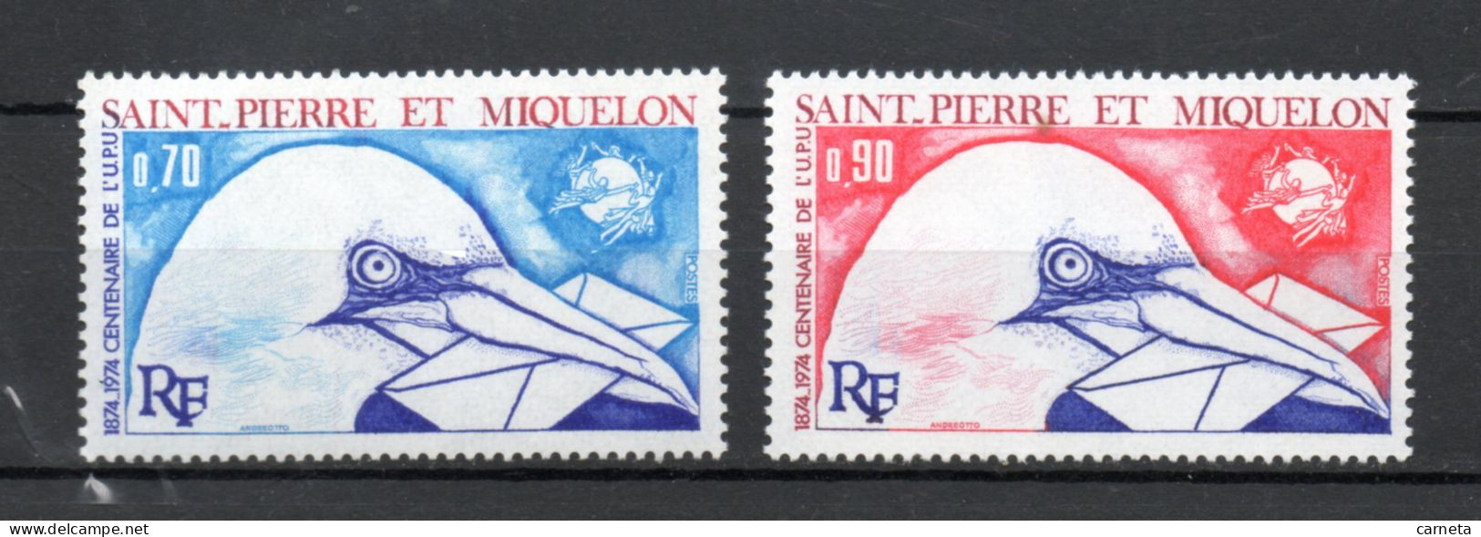 SAINT PIERRE ET MIQUELON N° 434 + 435    NEUFS SANS CHARNIERE COTE  15.00€    OISEAUX ANIMAUX FAUNE UPU VOIR DESCRIPTION - Unused Stamps