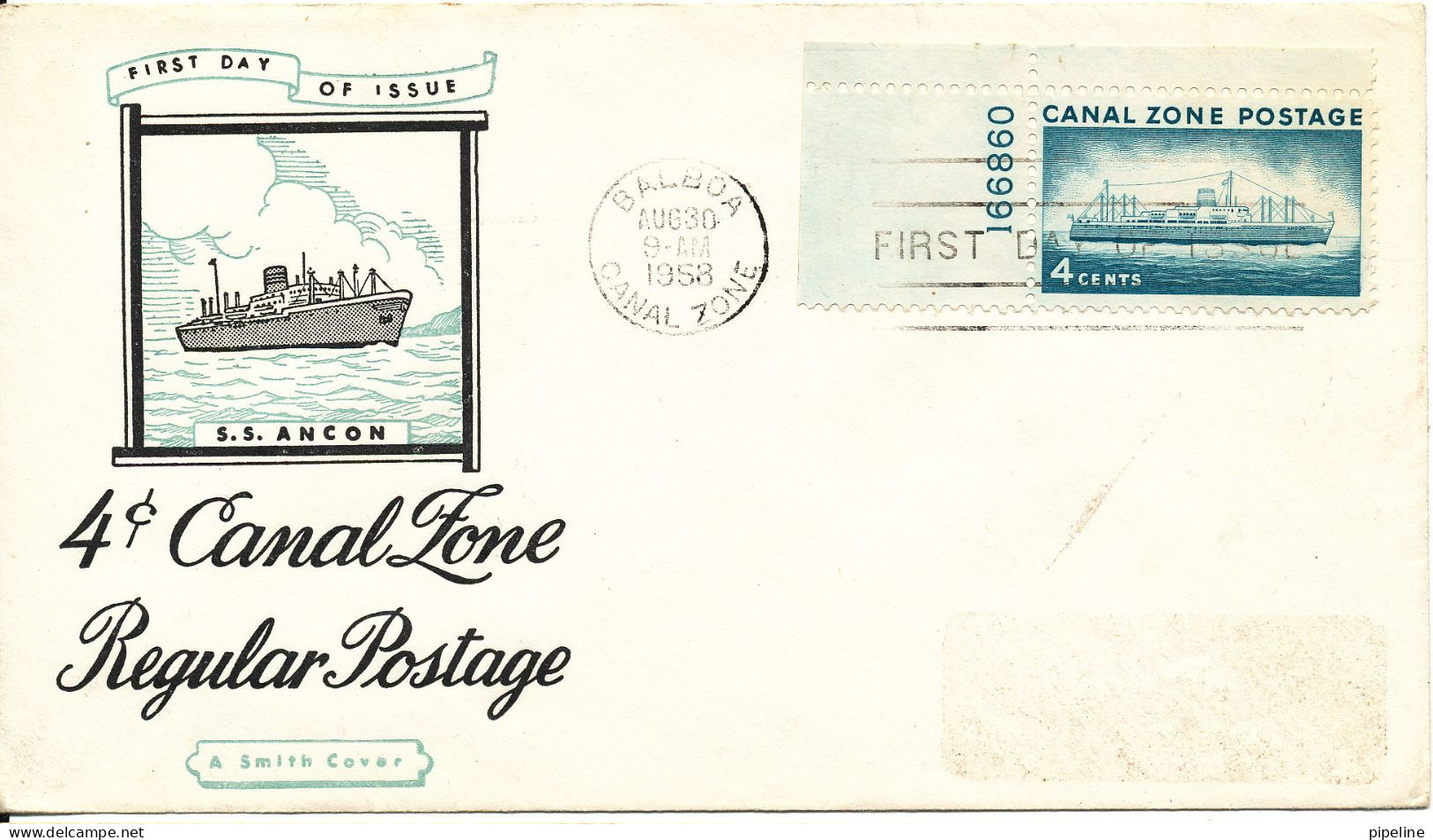 Canal Zone FDC 30-8-1958 4c Regular Postage With Cachet - Zona Del Canale / Canal Zone