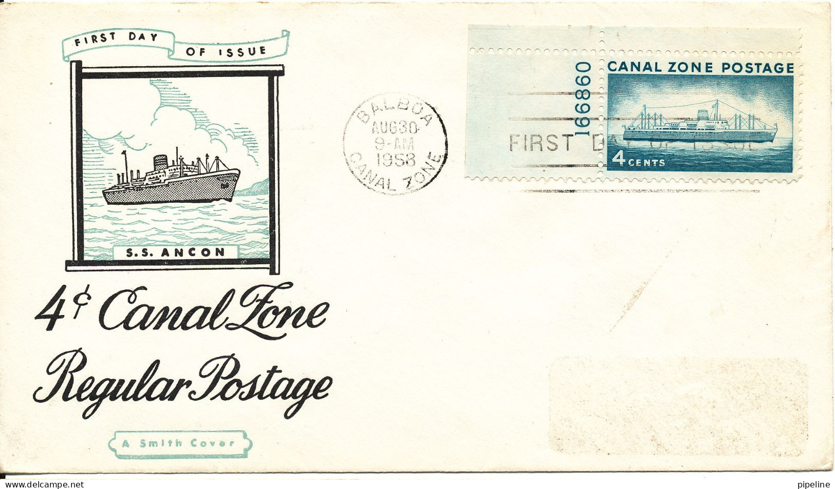 Canal Zone FDC 30-8-1958 4c Regular Postage With Cachet - Kanalzone