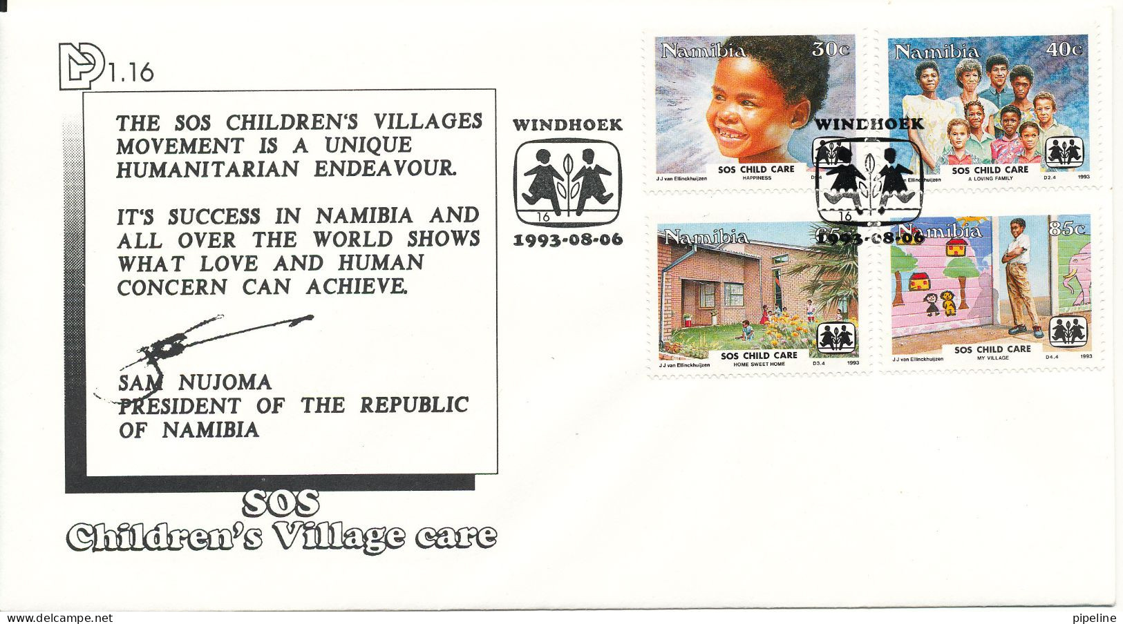 Namibia FDC 6-8-1993 SOS Children's Village Care Complete Set Of 4 - Namibie (1990- ...)