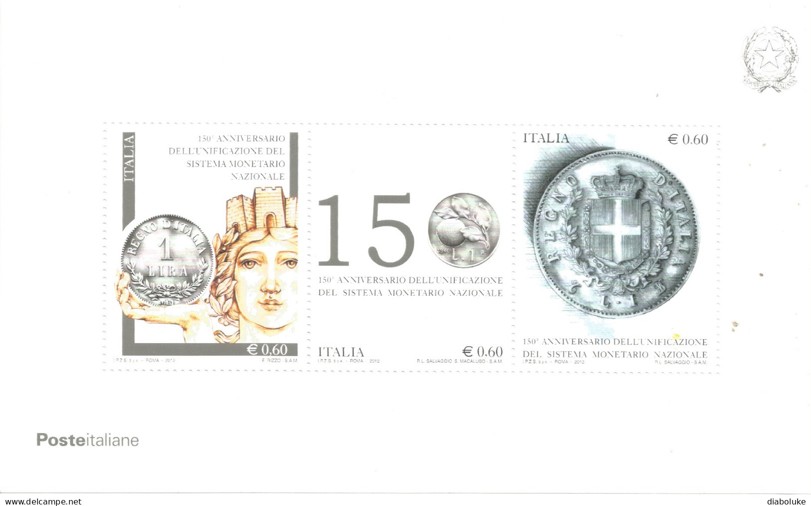 (REPUBBLICA ITALIANA) 2012, UNIFICAZIONE DEL SISTEMA MONETARIO NAZIONALE - Foglietto Nuovo MNH - Hojas Bloque