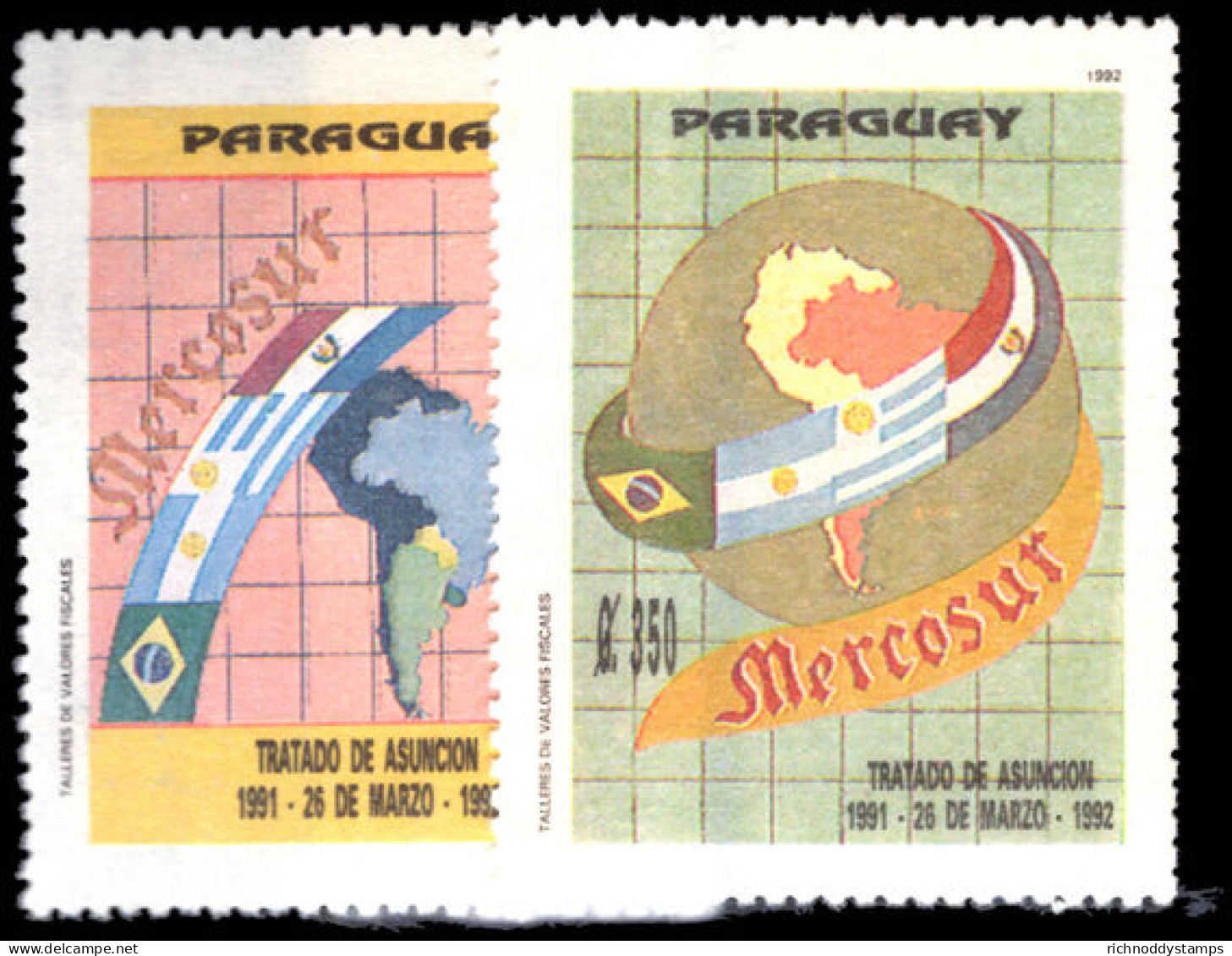 Paraguay 1993 First Anniversary (1992) Of Treaty Of Asuncion Forming Mercosur Unmounted Mint. - Paraguay