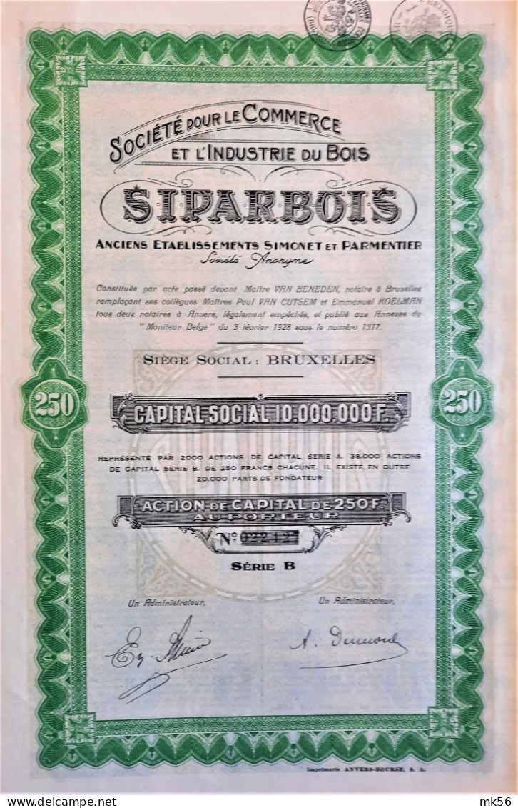 Soc.pour Le Commerce Et L'ind. Du Bois - Siparbois (1928) - Action De Capital - Industrial