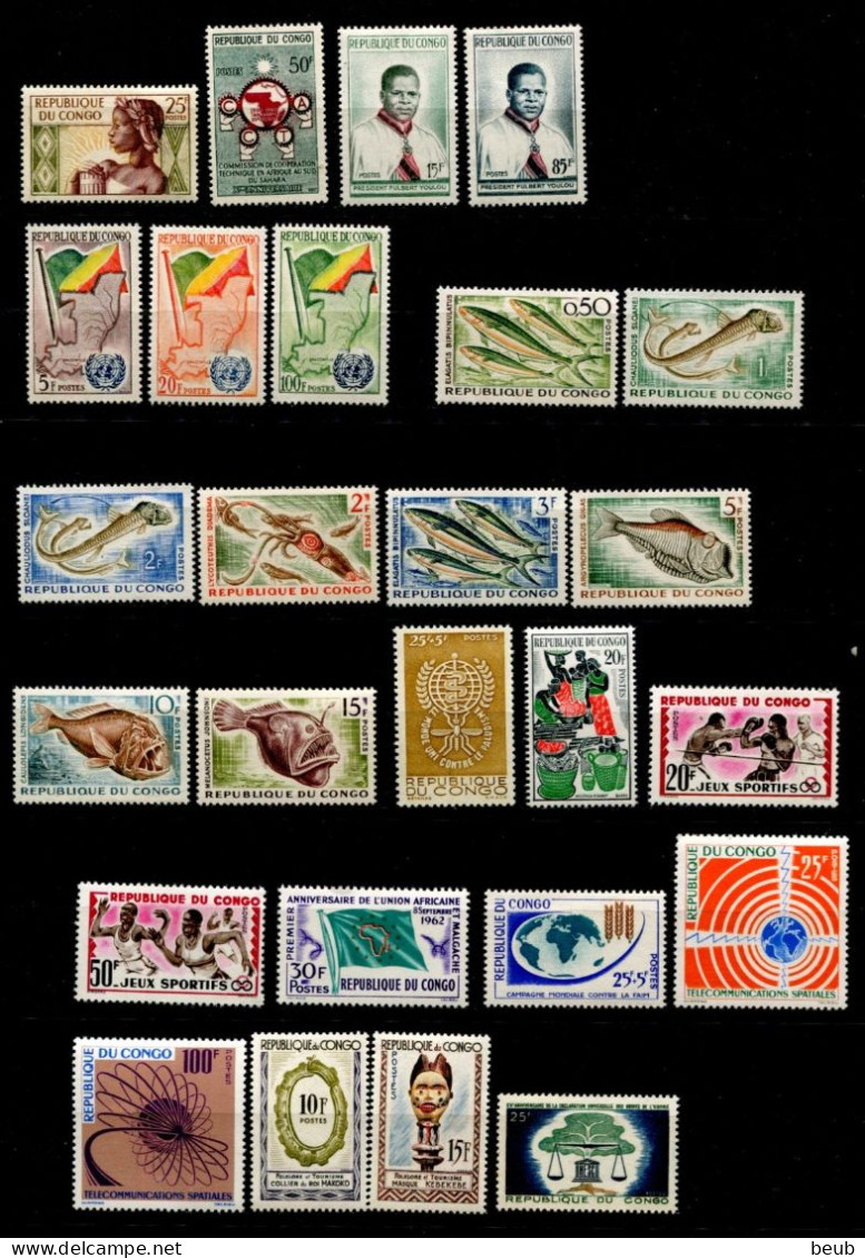 V - CONGO: 1960 à 1965 N° 135 à 180 (sf 136A Et 136B) + PA 1 à PA 36 (sf PA6, PA11, PA17et PA32). 80 Timbres Tous NSC ** - Ongebruikt