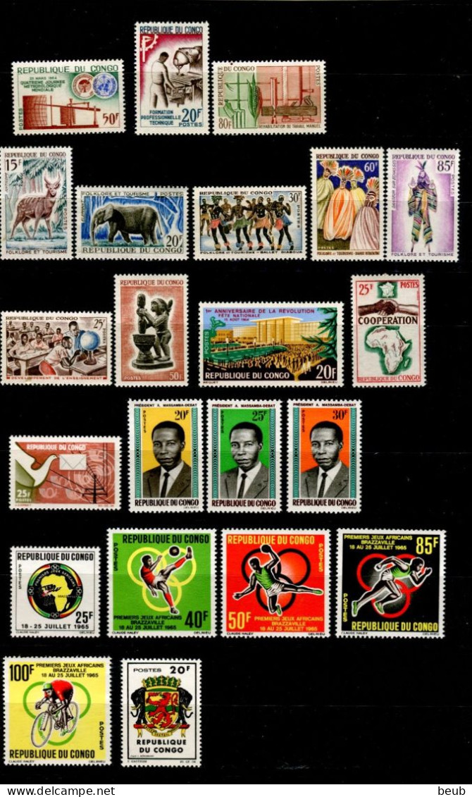 V - CONGO: 1960 à 1965 N° 135 à 180 (sf 136A Et 136B) + PA 1 à PA 36 (sf PA6, PA11, PA17et PA32). 80 Timbres Tous NSC ** - Mint/hinged