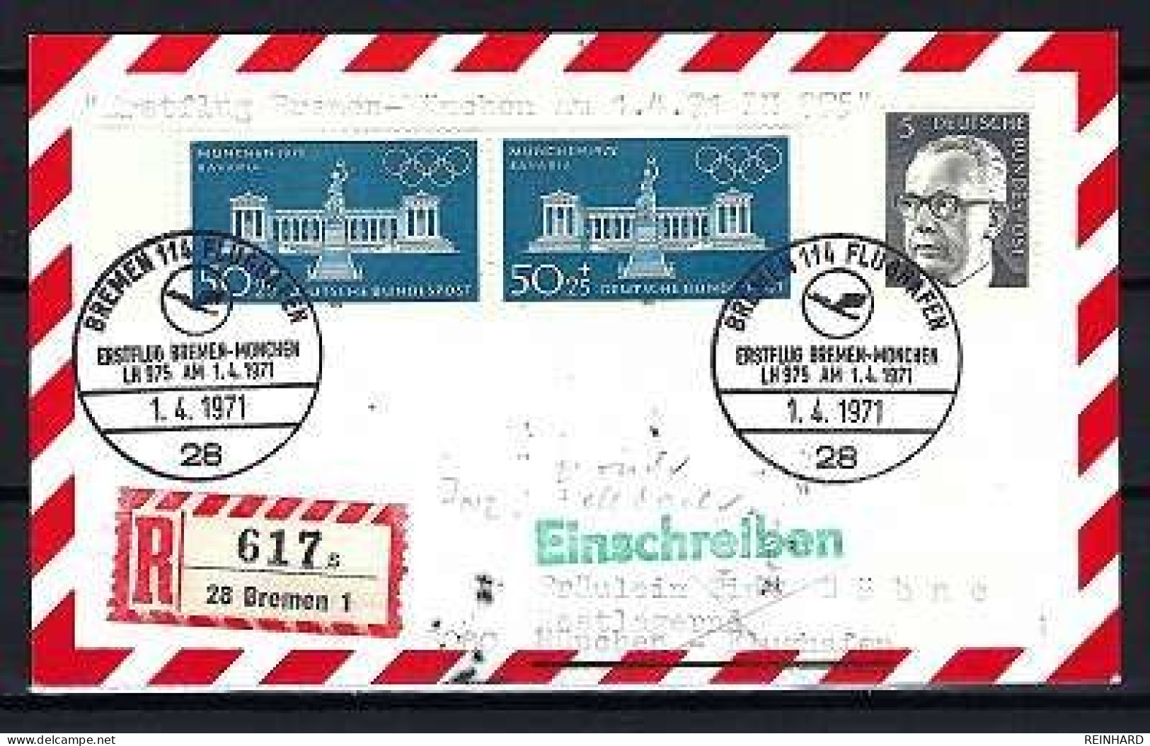 BUND Reco-Brief Erstflug LH 975 Bremen/ München 1.4.1971 - Siehe Bild - Erst- U. Sonderflugbriefe