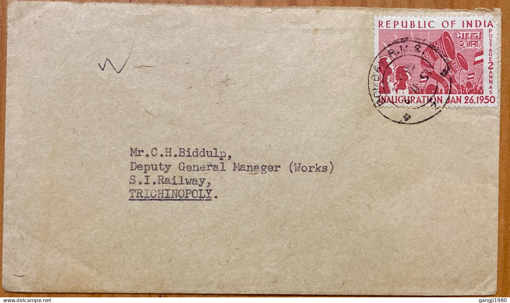 INDIA 1951, COVER USED, RARE PICTURE SLOGAN, CENSUS OF INDIA, REPUBLIC STAMP, TIRUCHIRAPALLY CITY CANCEL. - Lettres & Documents