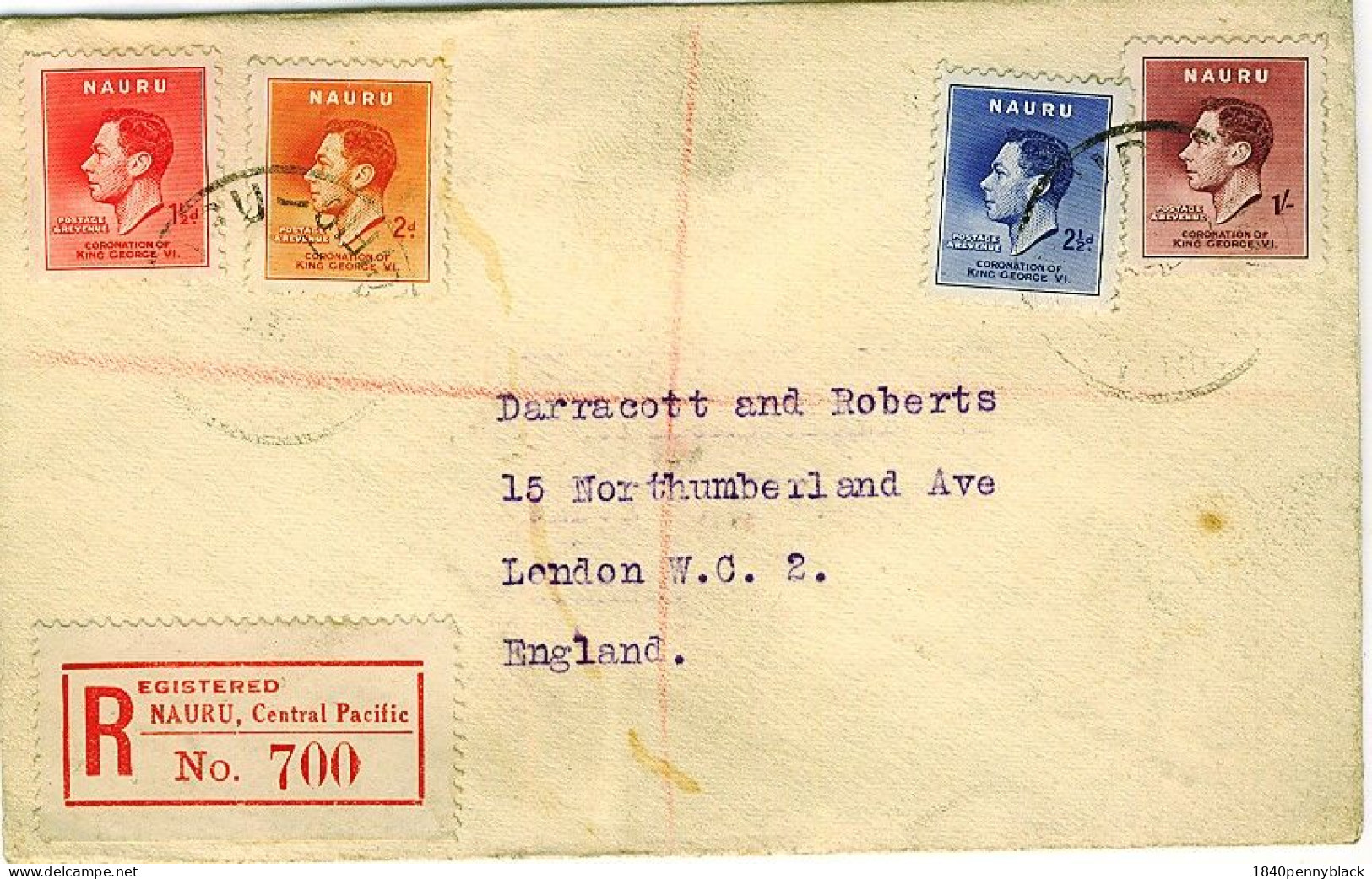 NAURU KGVI 1937 Coronation SG  44-7 On Registered Cover To London - Nauru